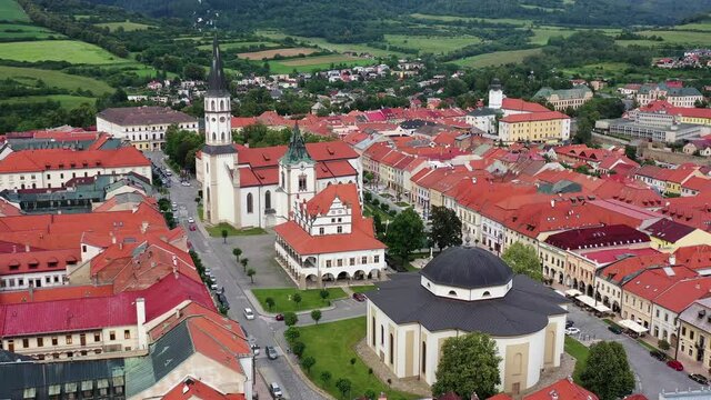 Aerial view of the historic center in Levoca, Slovakia