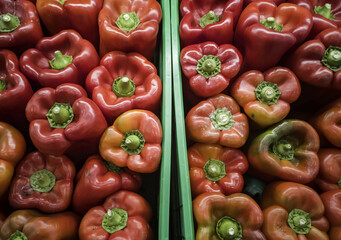 Ecological red peppers in a market