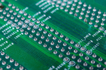 Electronic circuit board. Printed circuit board. Circuit board background. Close up of computer circuit board. Macro shot. 