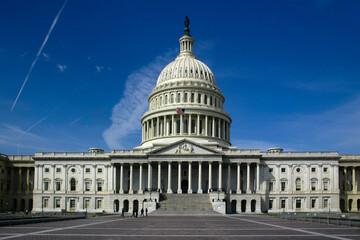 Capitol Hill in Washington DC with dome and colonnade with daylight and facade details