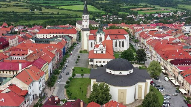 Aerial view of the historic center in Levoca, Slovakia