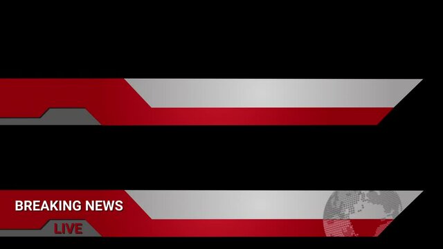 Breaking news headlines live for news events. Transition to Lower Third Title Strap on black background. Can be used with online media, TV and social media.