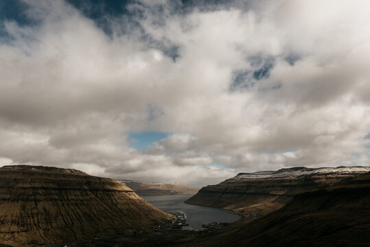 Cloudy sky over picturesque fjord