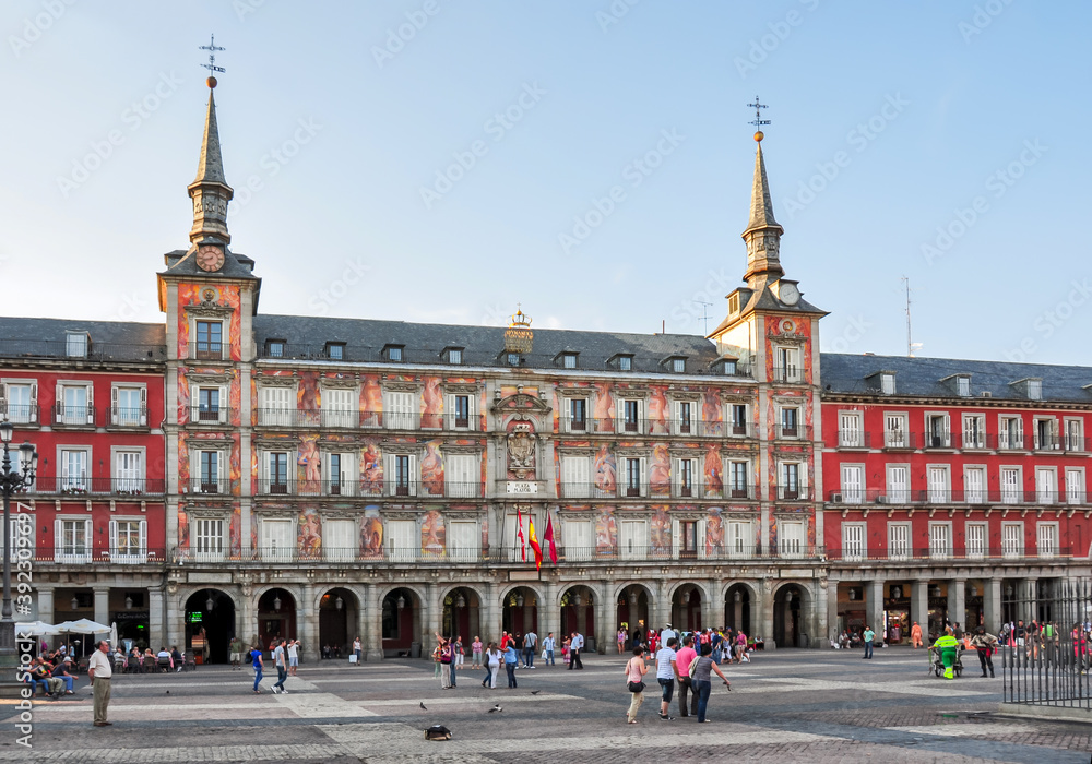 Wall mural Plaza Mayor (Main square) at sunset, Madrid, Spain