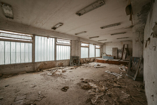 Grungy room inside abandoned building