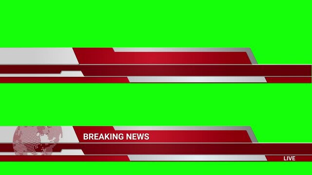 Animated blank Lower Third for Breaking News broadcast on chroma key green background. Can be used to compose various media such as news, presentations, online media, social media, live and TV.
