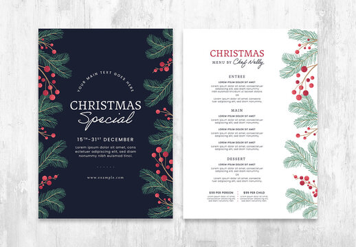 Christmas Menu Invitation Layout with Festive Decoration