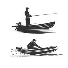 Boat fisherman illustration. Fresh seafood template design.