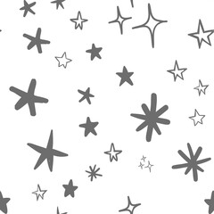 Star doodles seamless pattern. Hand drawn stars. Vector collection.