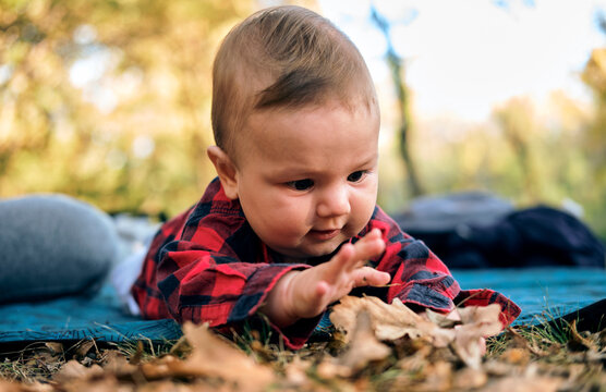 Baby tummy time in the park