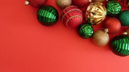 Christmas Ornaments Isolated on a Red Background | Holiday Decoration | Christmas Decoration