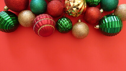 Christmas Ornaments Isolated on a Red Background | Holiday Decoration | Christmas Decoration