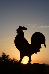 Rooster weather vane, silhouette against the sky, dawn