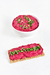 Homemade beet hummus