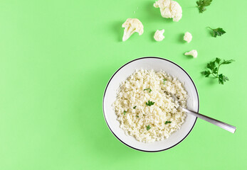 Cauliflower rice in a bowl