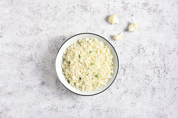 Cauliflower rice in a bowl
