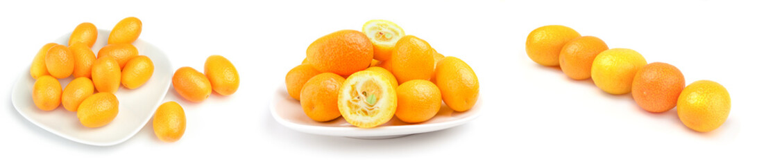 Collage of cumquats on a white background
