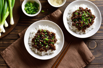 Korean ground beef and rice bowls