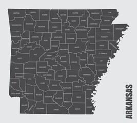 Arkansas county map - obrazy, fototapety, plakaty