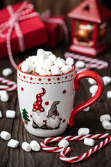 Cup of hot chocolate with marshmallows. Christmas concept