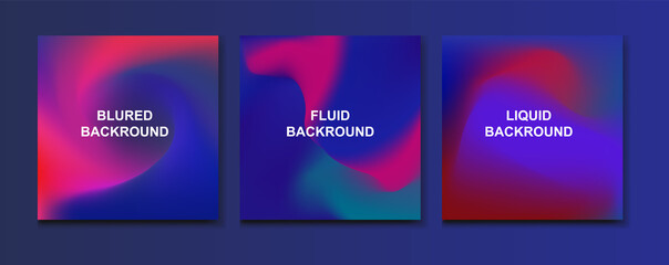 Blurred backgrounds set with modern abstract blurred color gradient patterns. Smooth templates collection for covers, posters, banners and cards. Vector illustration.