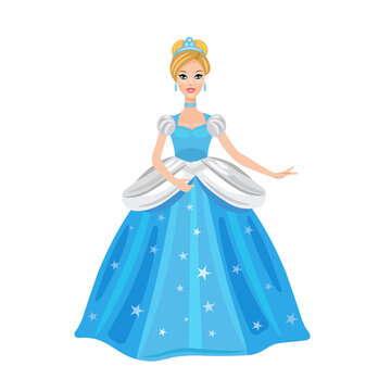 Cinderella illustration. Beautiful girl in a ball gown. Vector illustration