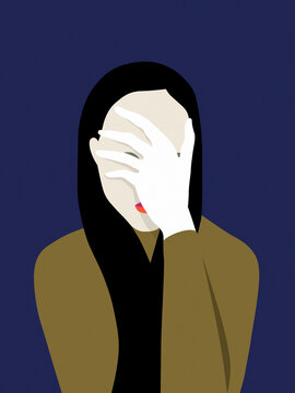 Woman covering her face