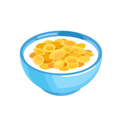 Cereal. Cornflakes flakes in a blue plate isolated on a white background. Vector illustration.