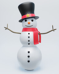 The snowman wears a black hat, red cloth stripes and a red scarf. For the winter, Christmas and New Year festivals. 3-piece snowman with black eyes and a smiley face. On a white background