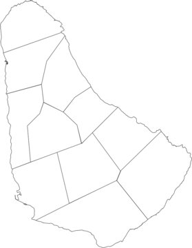 White vector map of Barbados with black borders of it's parishes