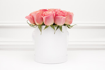 bouquet of pink roses on white background