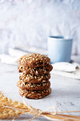 Healthy rye grain cookies with sunflower seeds