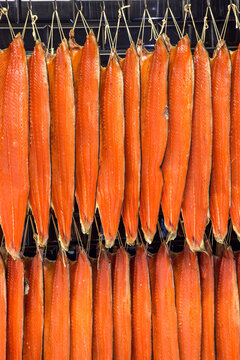 Smoked Salmon hanging and drying
