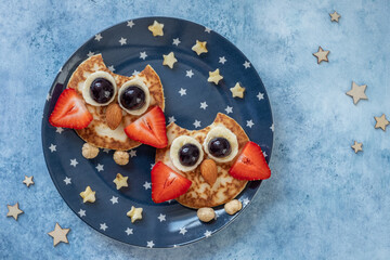 Owl pancakes for kids breakfast