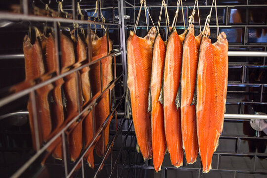 Smoked Salmon hanging and drying