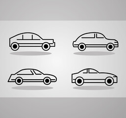 cars automobile transport, side view line icons on gray background