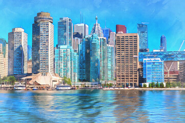 Cityscape of Toronto downtown colorful painting