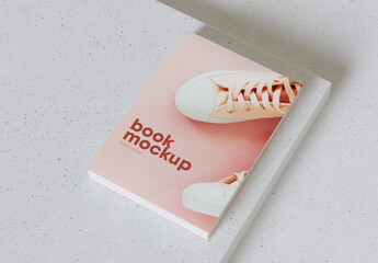 Top View of Open Book on Concrete Mockup 