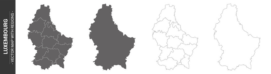 set of 4 political maps of Luxembourg with regions isolated on white background
