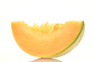  fragrant organic melons, close-up, on a white background.