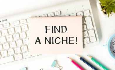 Handwriting of Find Your Niche word in notebook