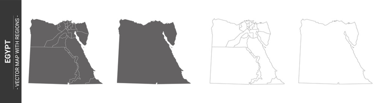 set of 4 political maps of Egypt with regions isolated on white background