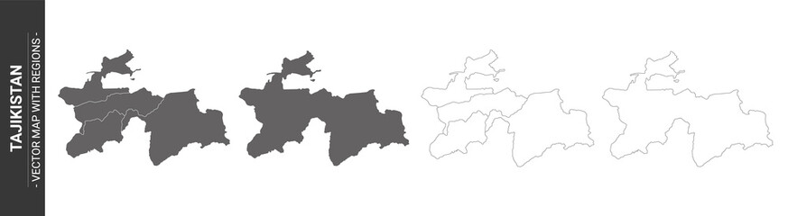 Obraz premium set of 4 political maps of Tajikistan with regions isolated on white background