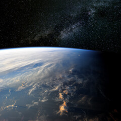 Fototapeta na wymiar Sunset from space. Elements of this image furnished by NASA.