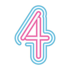 Fototapeta premium number 4 neon font pink and blue on white background