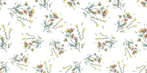 Seamless background with colors. Watercolor illustration. Floral decor for textiles, fabrics, Souvenirs, packaging and greeting cards.