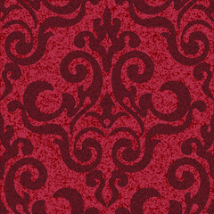 Damask seamless flower pattern in vector. Shabby red background, Wallpaper, fabric