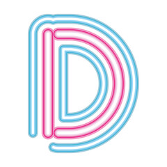 letter D neon font pink and blue on white background