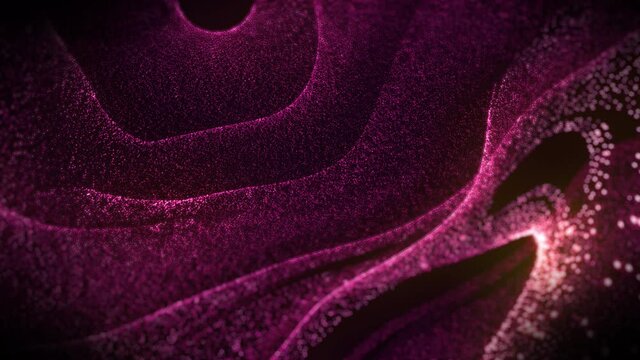 Pink abstract glowing fractal curves in the deep 3d space.