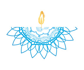 mandala of color blue with a candle on white background